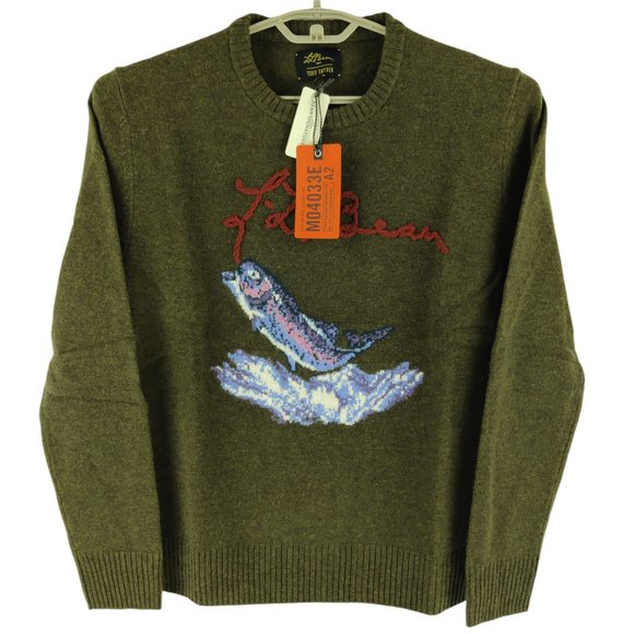 NWT LL Bean x Todd Snyder Trout Fish Wool Sweater Mens Medium - Picture 2 of 8